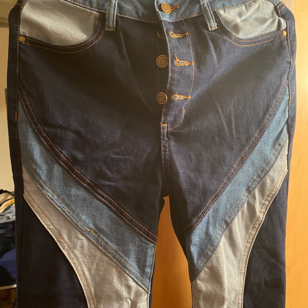 mixed denim print jeans - high waisted